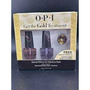 OPI Get the Gold Treatment Nail Set Womens OS Gold New Base Top Coat Flakes